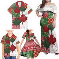 Canada Christmas Family Matching Off Shoulder Maxi Dress and Hawaiian Shirt Maple Leaves Patchwork Style - Wonder Print Shop