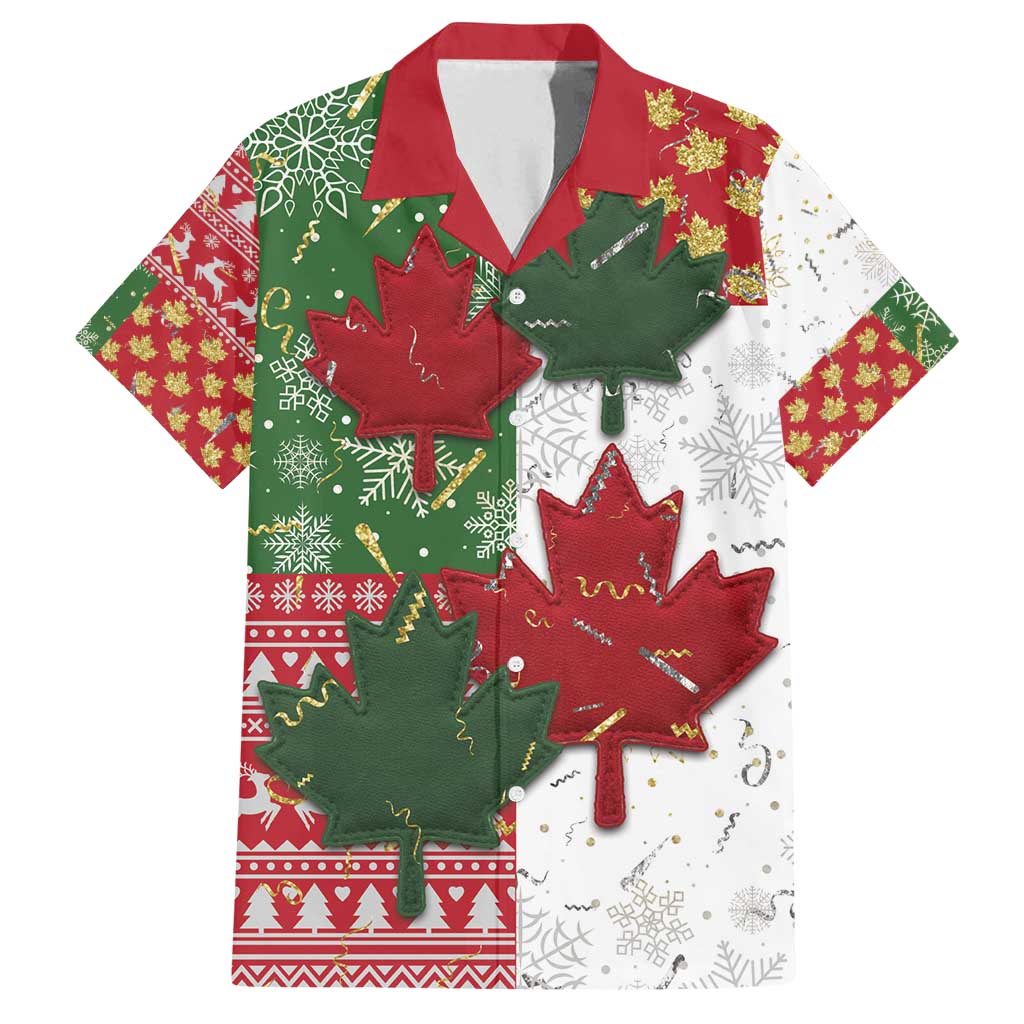 Canada Christmas Family Matching Off Shoulder Maxi Dress and Hawaiian Shirt Maple Leaves Patchwork Style - Wonder Print Shop