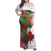 Canada Christmas Family Matching Off Shoulder Maxi Dress and Hawaiian Shirt Maple Leaves Patchwork Style - Wonder Print Shop