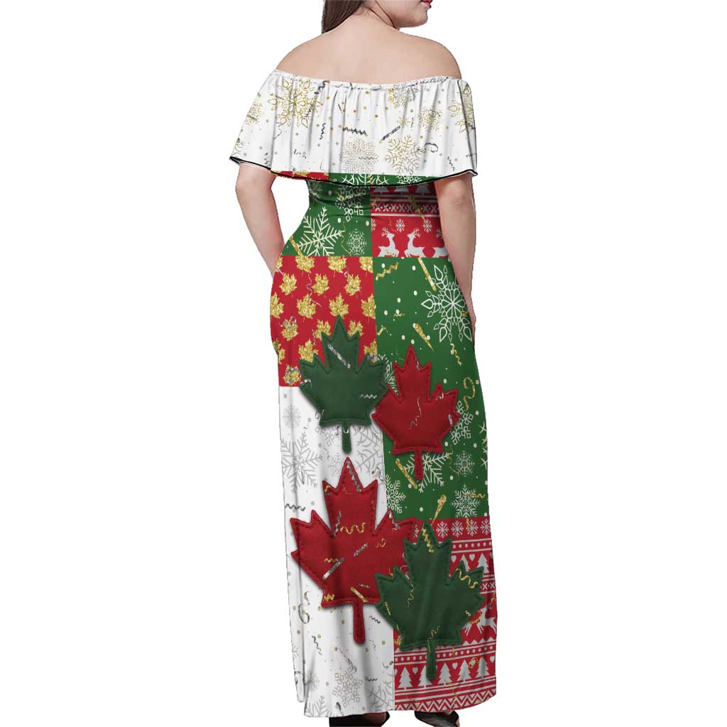 Canada Christmas Family Matching Off Shoulder Maxi Dress and Hawaiian Shirt Maple Leaves Patchwork Style - Wonder Print Shop