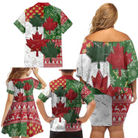 Canada Christmas Family Matching Off Shoulder Short Dress and Hawaiian Shirt Maple Leaves Patchwork Style - Wonder Print Shop