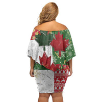 Canada Christmas Family Matching Off Shoulder Short Dress and Hawaiian Shirt Maple Leaves Patchwork Style - Wonder Print Shop