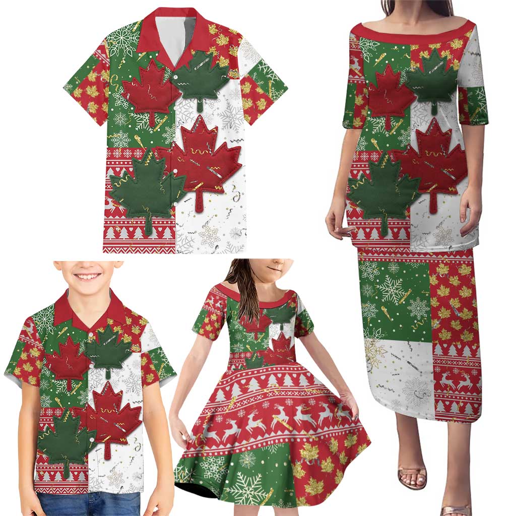 Canada Christmas Family Matching Puletasi and Hawaiian Shirt Maple Leaves Patchwork Style - Wonder Print Shop