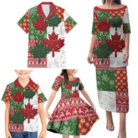 Canada Christmas Family Matching Puletasi and Hawaiian Shirt Maple Leaves Patchwork Style - Wonder Print Shop