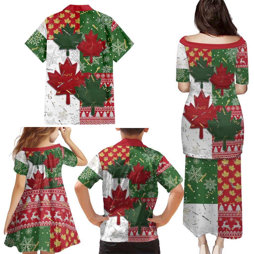 Canada Christmas Family Matching Puletasi and Hawaiian Shirt Maple Leaves Patchwork Style - Wonder Print Shop