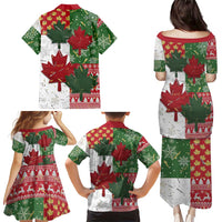 Canada Christmas Family Matching Puletasi and Hawaiian Shirt Maple Leaves Patchwork Style - Wonder Print Shop