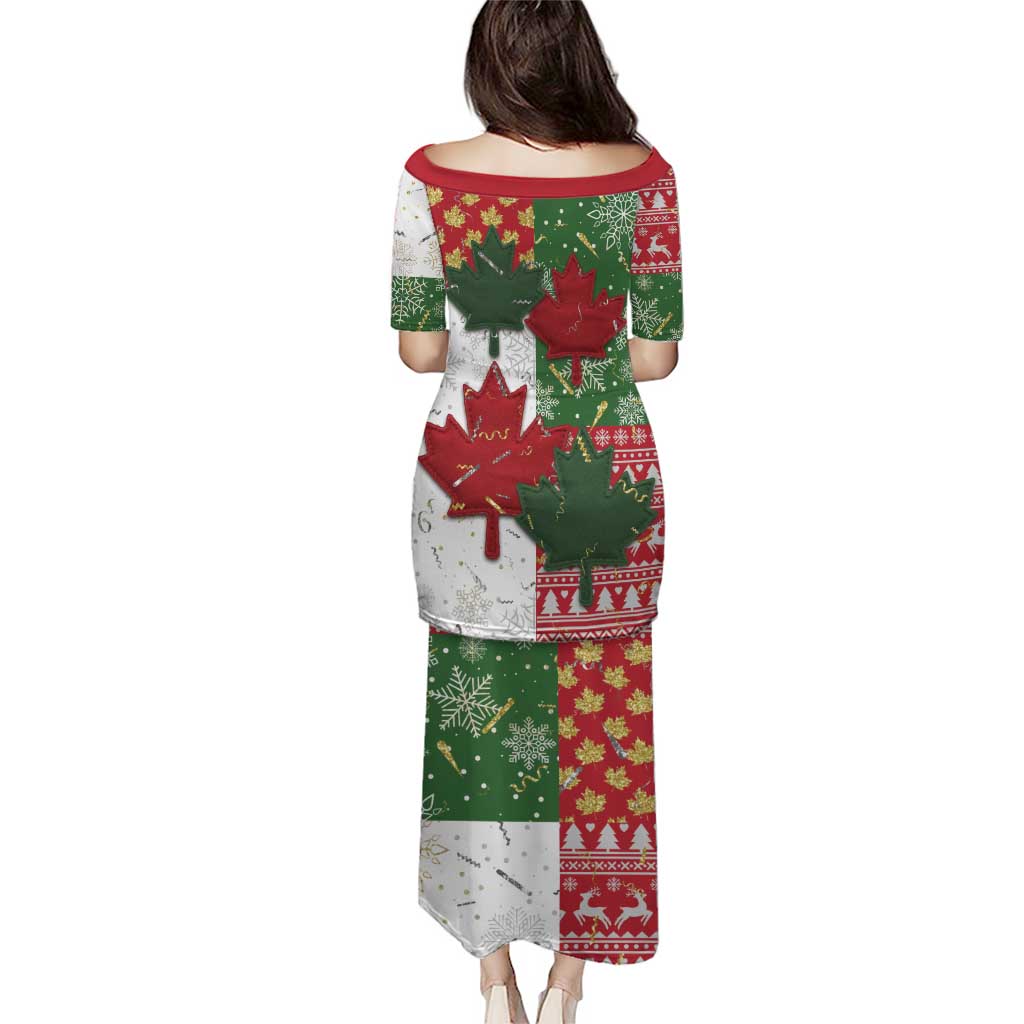 Canada Christmas Family Matching Puletasi and Hawaiian Shirt Maple Leaves Patchwork Style - Wonder Print Shop