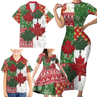 Canada Christmas Family Matching Short Sleeve Bodycon Dress and Hawaiian Shirt Maple Leaves Patchwork Style - Wonder Print Shop