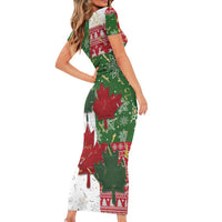 Canada Christmas Family Matching Short Sleeve Bodycon Dress and Hawaiian Shirt Maple Leaves Patchwork Style - Wonder Print Shop