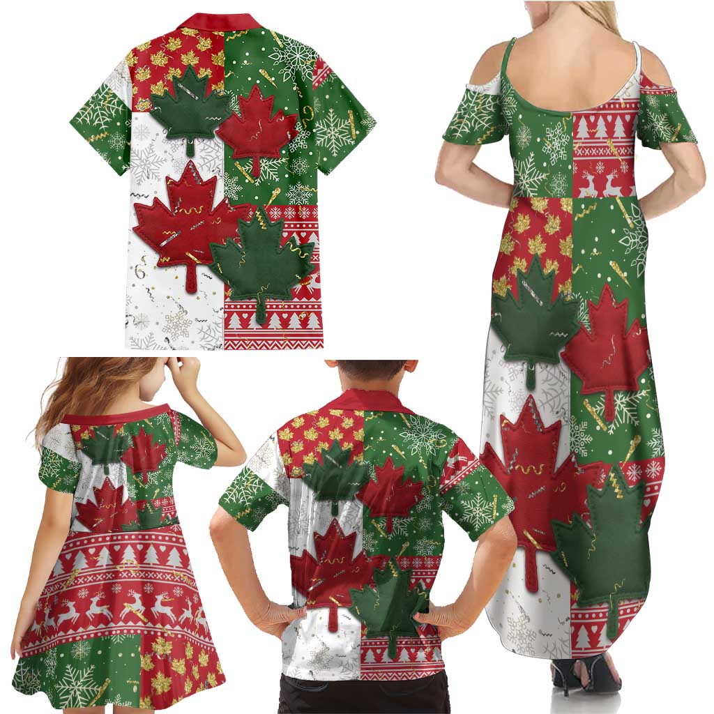 Canada Christmas Family Matching Summer Maxi Dress and Hawaiian Shirt Maple Leaves Patchwork Style - Wonder Print Shop
