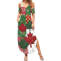 Canada Christmas Family Matching Summer Maxi Dress and Hawaiian Shirt Maple Leaves Patchwork Style - Wonder Print Shop