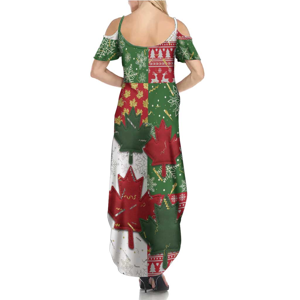 Canada Christmas Family Matching Summer Maxi Dress and Hawaiian Shirt Maple Leaves Patchwork Style - Wonder Print Shop