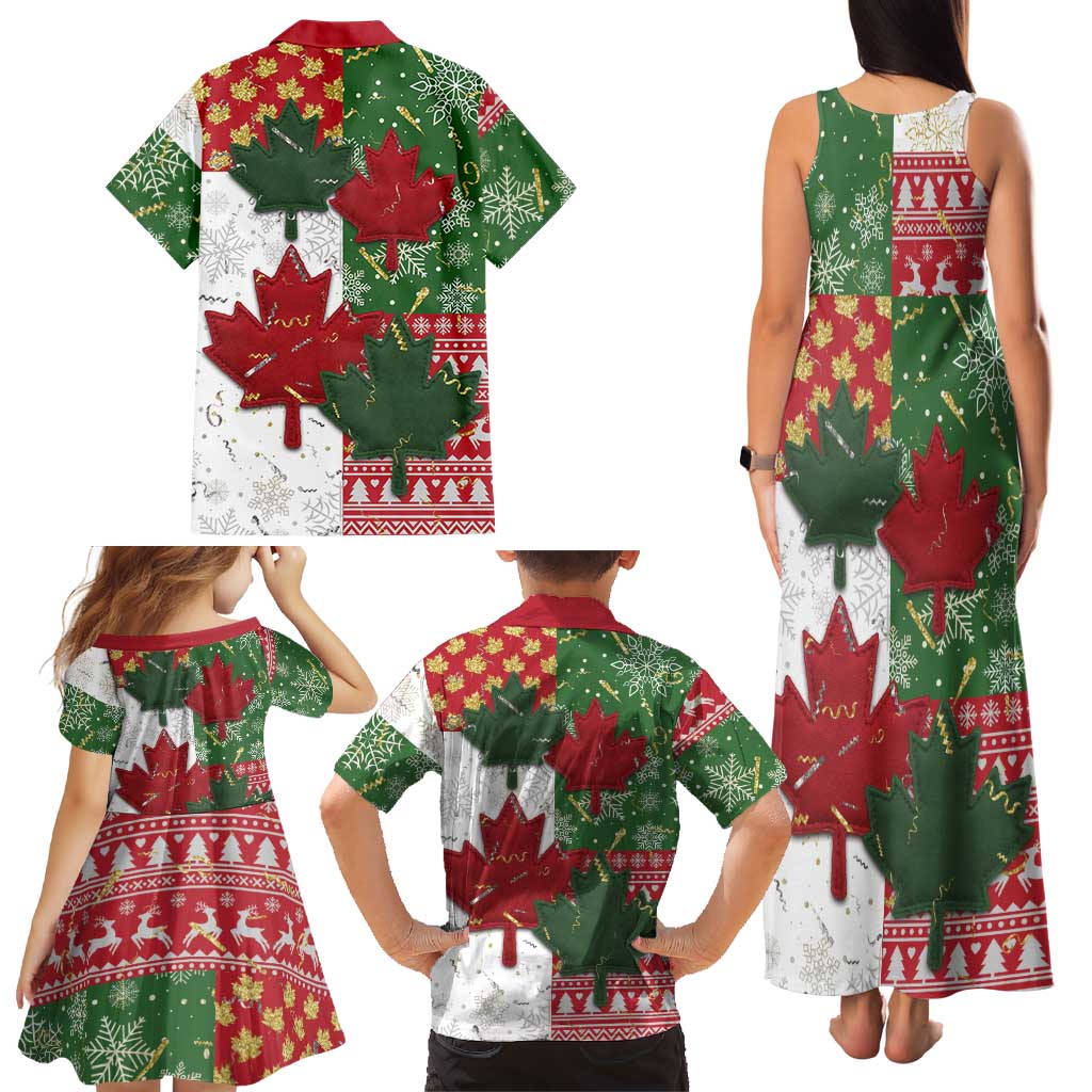 Canada Christmas Family Matching Tank Maxi Dress and Hawaiian Shirt Maple Leaves Patchwork Style - Wonder Print Shop