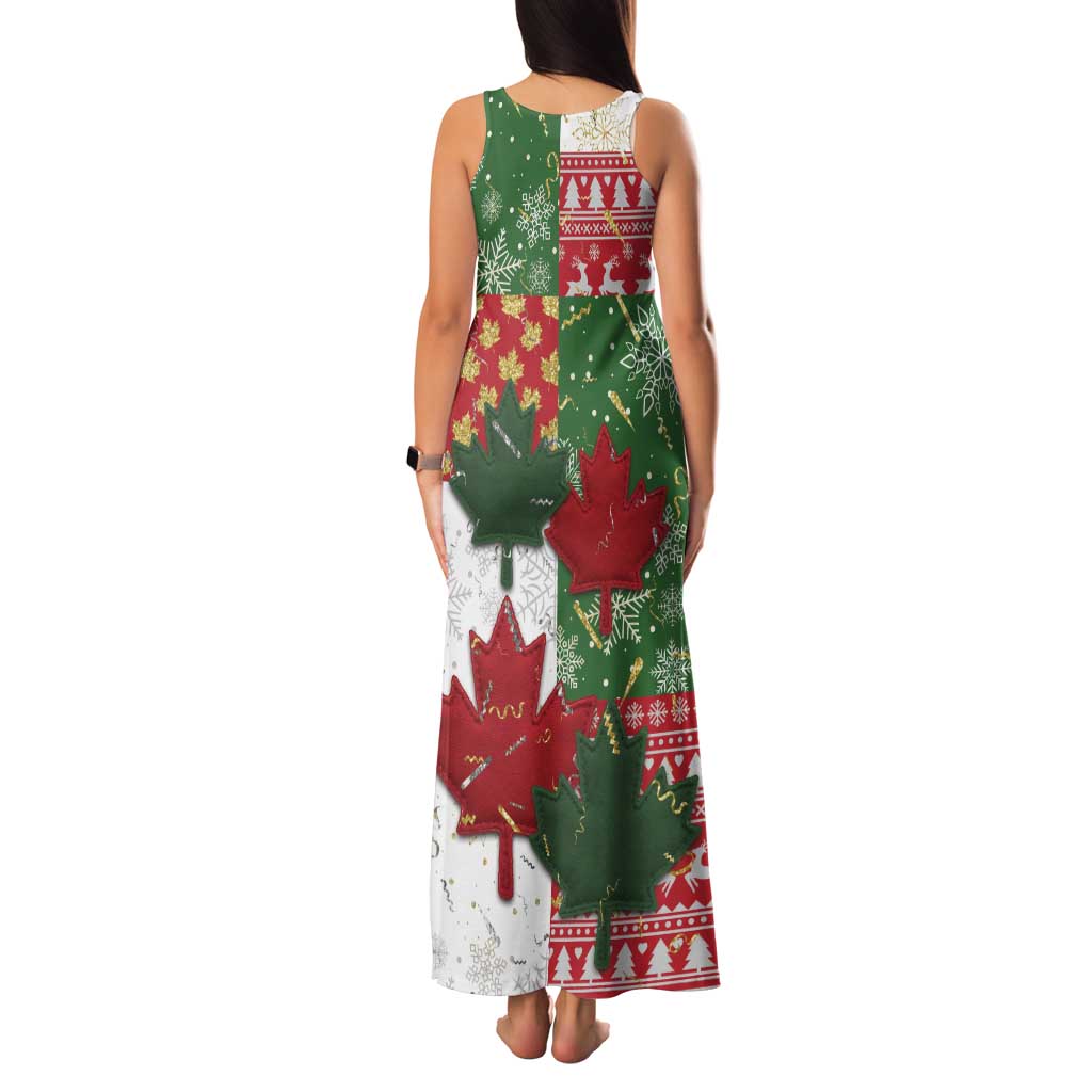 Canada Christmas Family Matching Tank Maxi Dress and Hawaiian Shirt Maple Leaves Patchwork Style - Wonder Print Shop