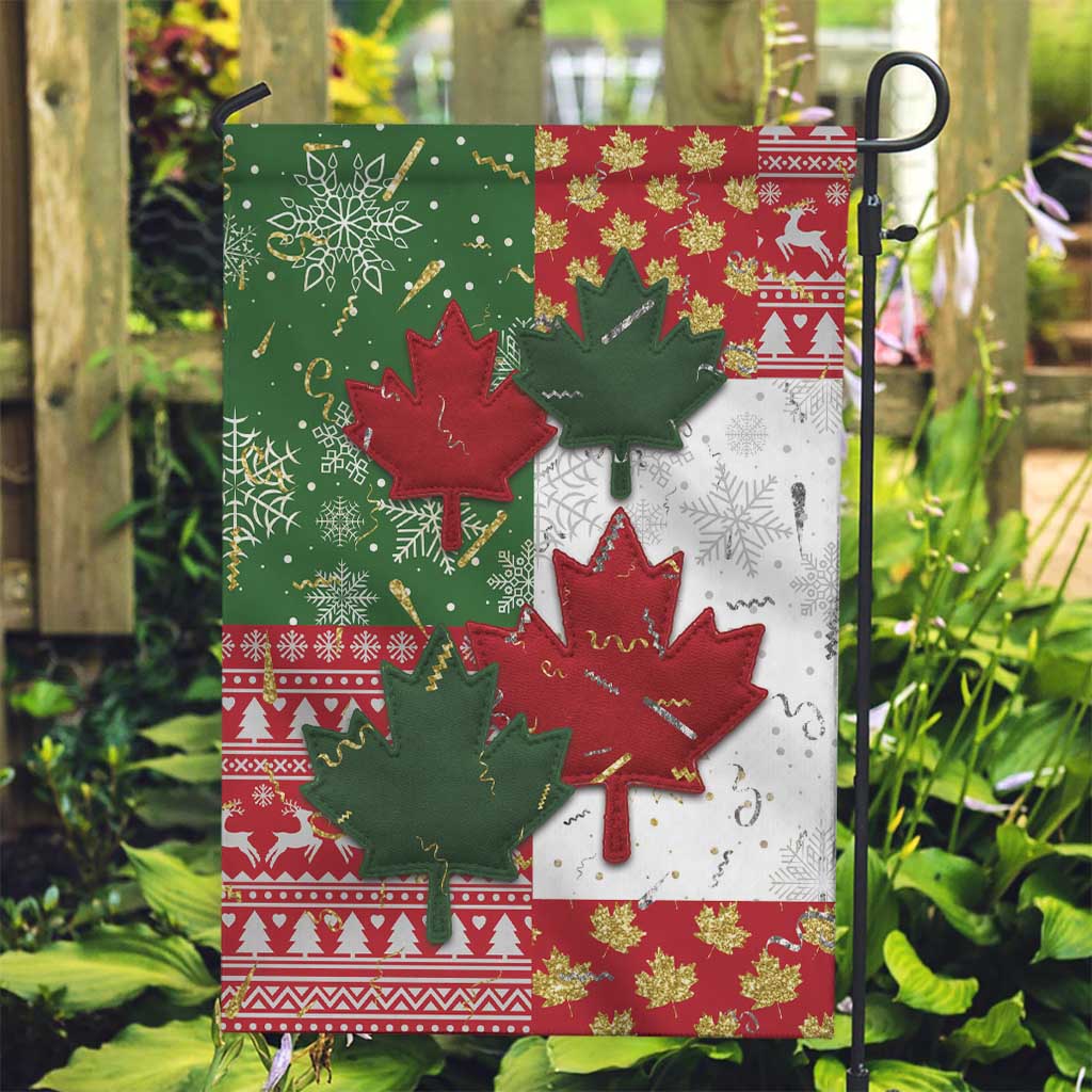 Canada Christmas Garden Flag Maple Leaves Patchwork Style - Wonder Print Shop
