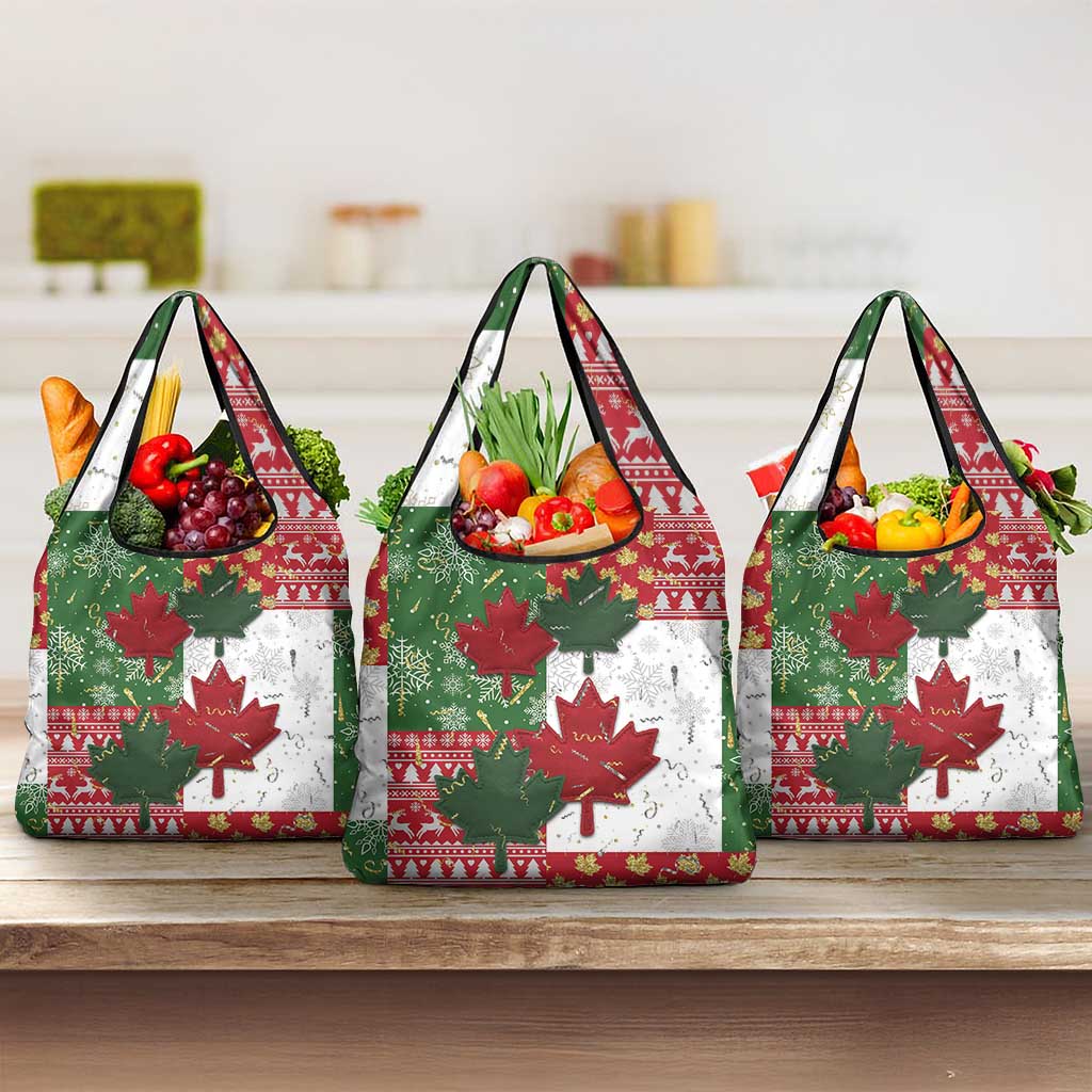 Canada Christmas Grocery Bag Maple Leaves Patchwork Style - Wonder Print Shop