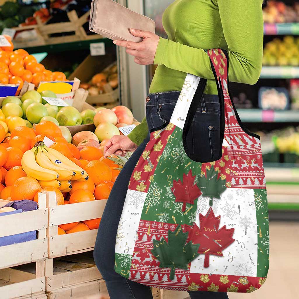 Canada Christmas Grocery Bag Maple Leaves Patchwork Style - Wonder Print Shop