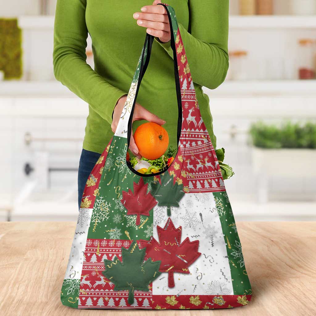 Canada Christmas Grocery Bag Maple Leaves Patchwork Style - Wonder Print Shop