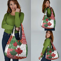 Canada Christmas Grocery Bag Maple Leaves Patchwork Style - Wonder Print Shop