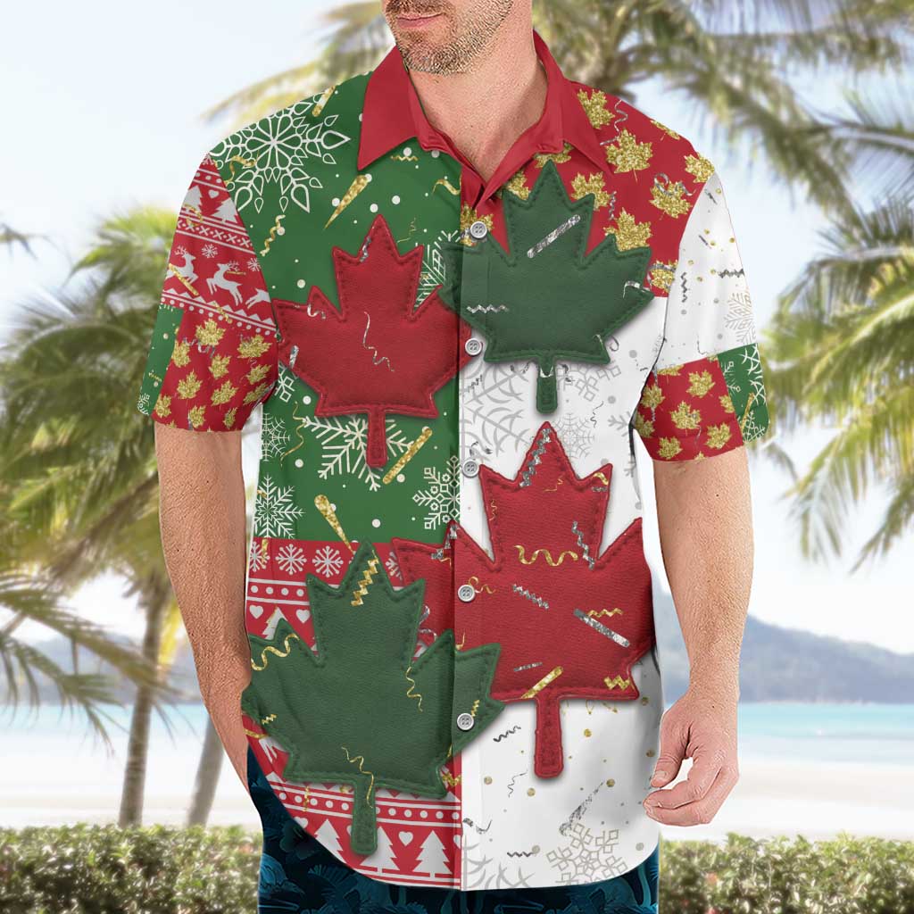 Canada Christmas Hawaiian Shirt Maple Leaves Patchwork Style - Wonder Print Shop