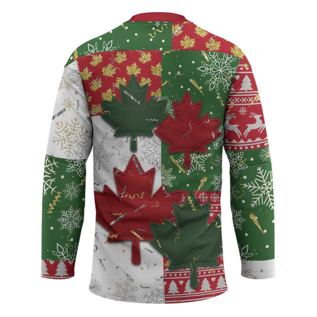 Canada Christmas Hockey Jersey Maple Leaves Patchwork Style - Wonder Print Shop