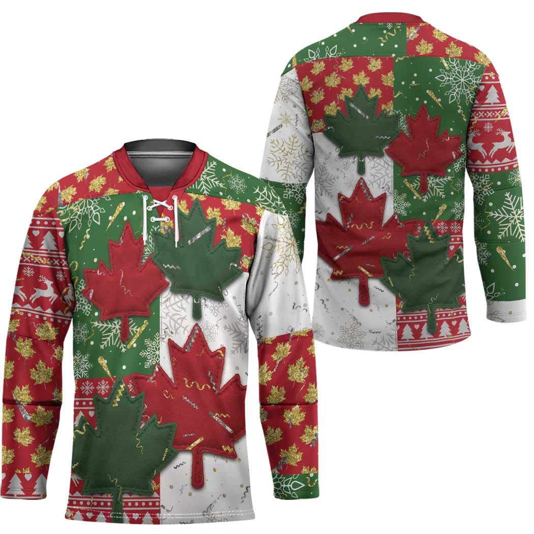 Canada Christmas Hockey Jersey Maple Leaves Patchwork Style - Wonder Print Shop