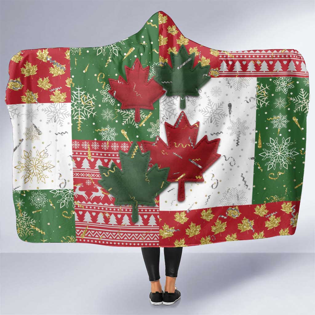 Canada Christmas Hooded Blanket Maple Leaves Patchwork Style - Wonder Print Shop