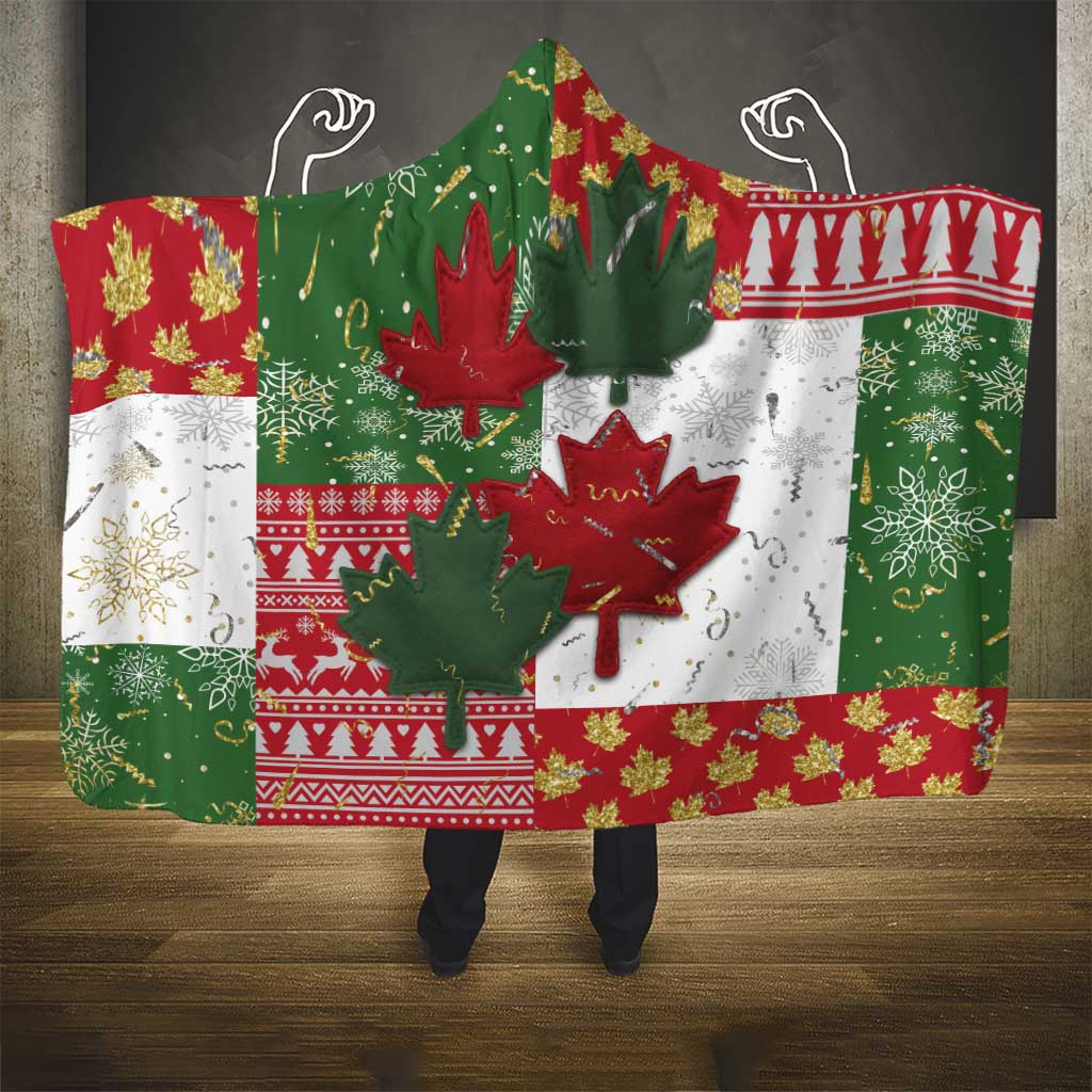 Canada Christmas Hooded Blanket Maple Leaves Patchwork Style - Wonder Print Shop