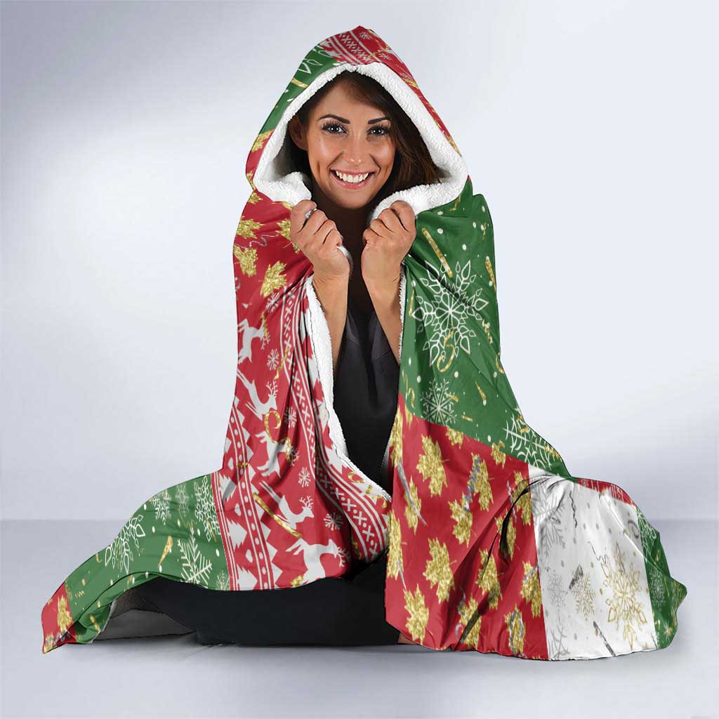 Canada Christmas Hooded Blanket Maple Leaves Patchwork Style - Wonder Print Shop
