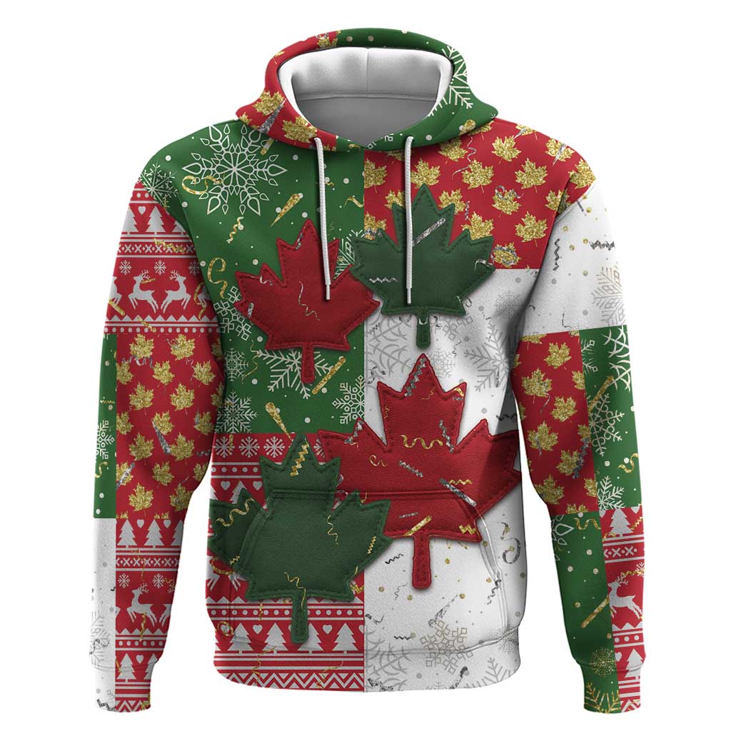 Canada Christmas Hoodie Maple Leaves Patchwork Style - Wonder Print Shop