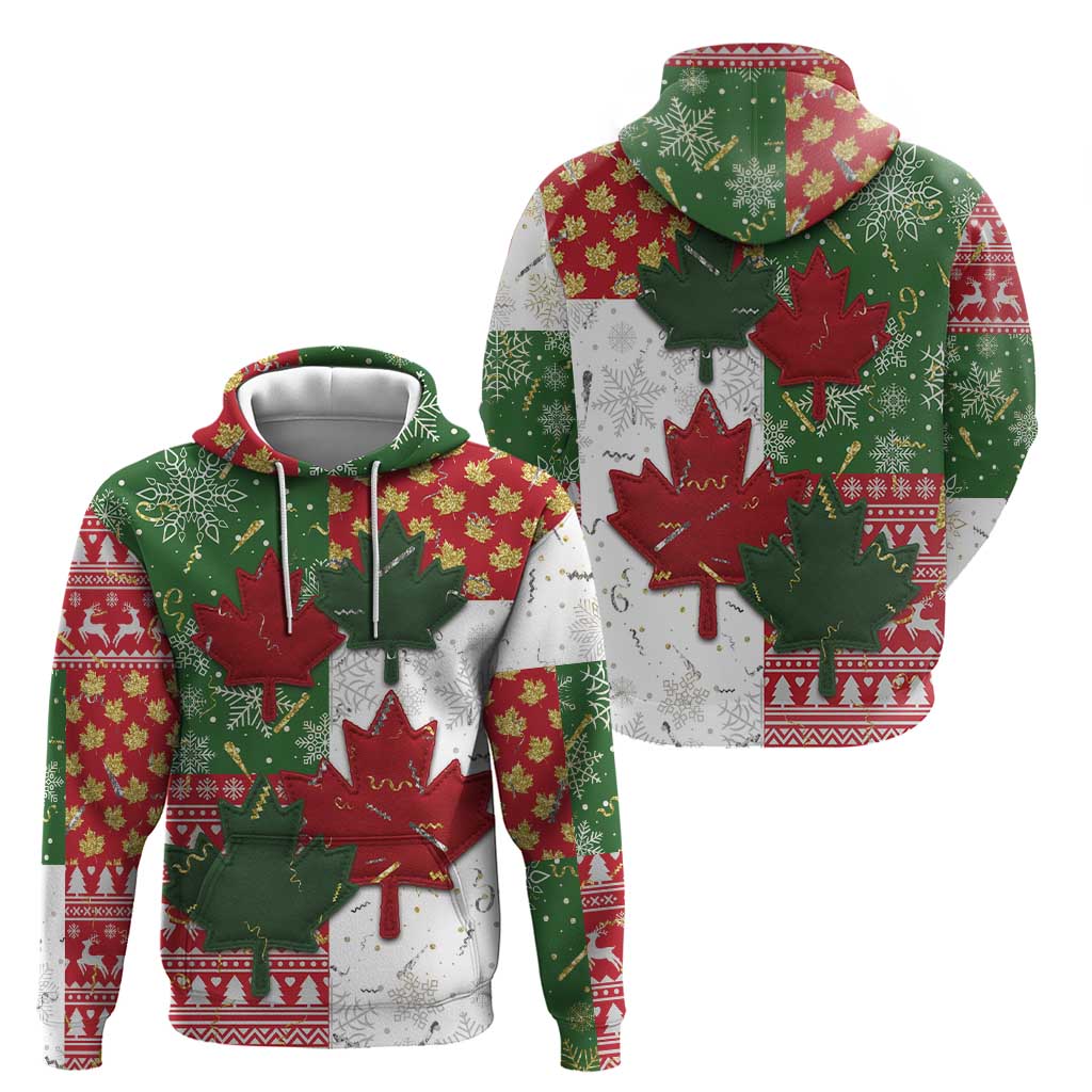 Canada Christmas Hoodie Maple Leaves Patchwork Style - Wonder Print Shop