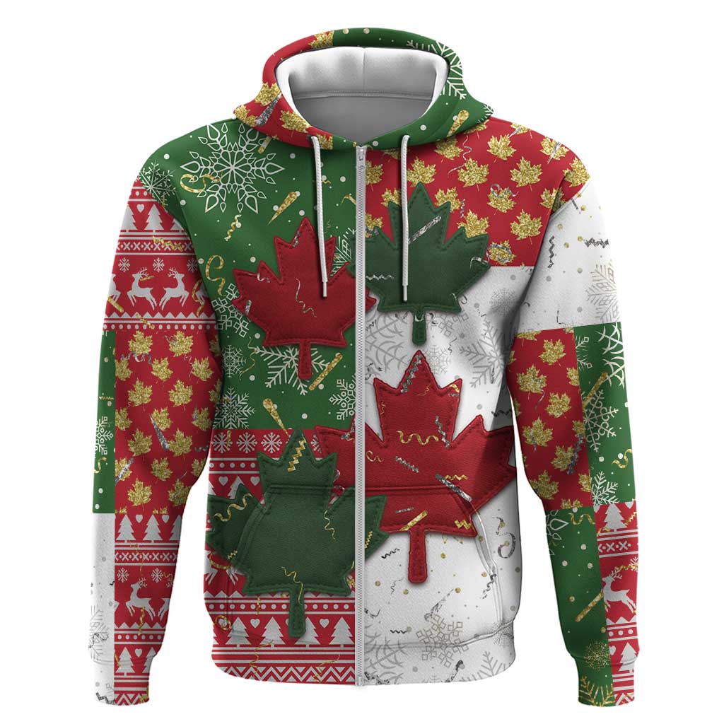 Canada Christmas Hoodie Maple Leaves Patchwork Style - Wonder Print Shop