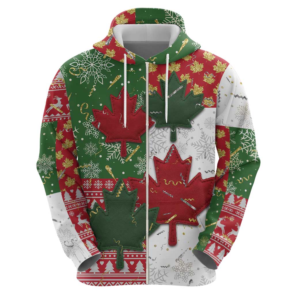 Canada Christmas Hoodie Maple Leaves Patchwork Style - Wonder Print Shop