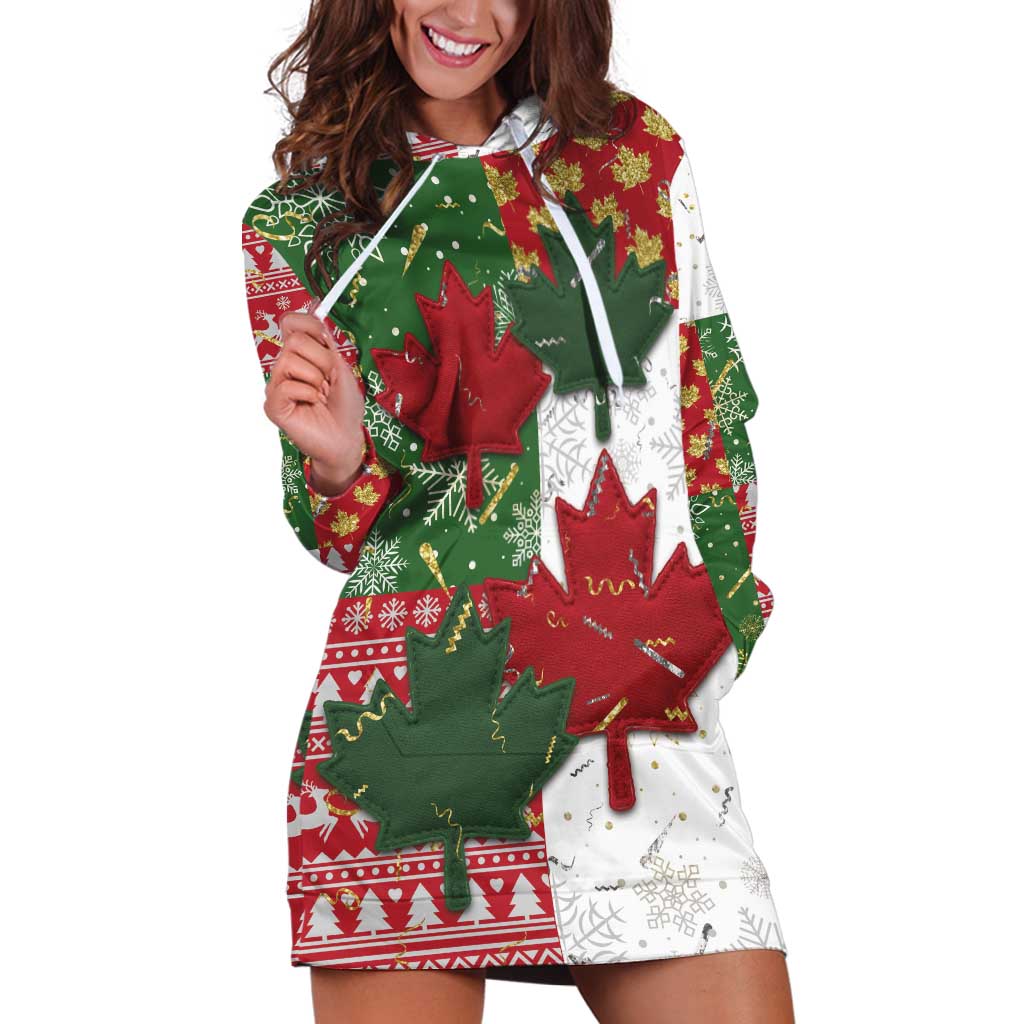 Canada Christmas Hoodie Dress Maple Leaves Patchwork Style - Wonder Print Shop