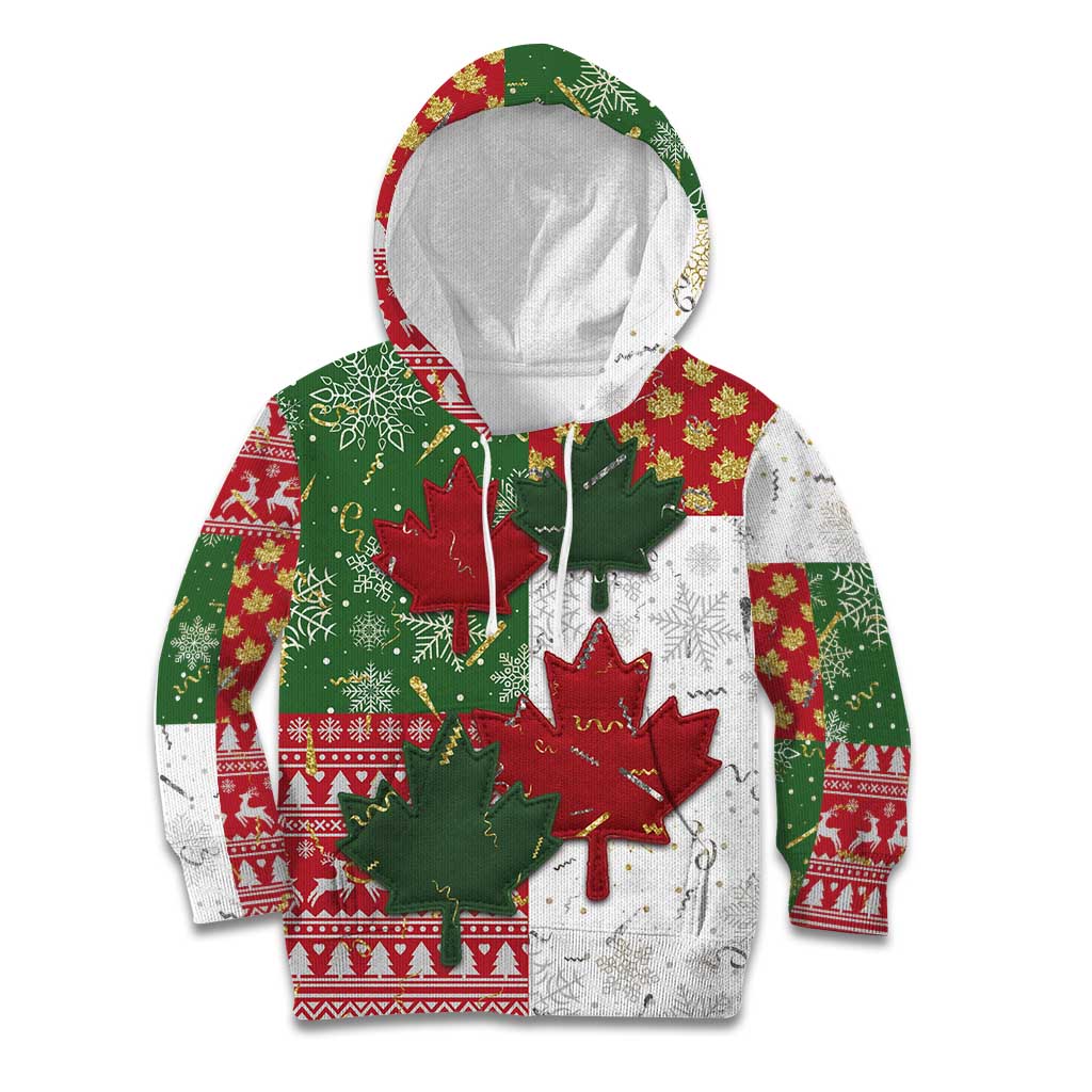 Canada Christmas Kid Hoodie Maple Leaves Patchwork Style - Wonder Print Shop