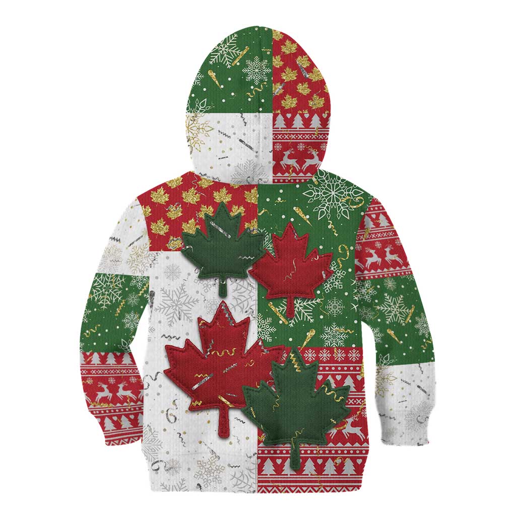 Canada Christmas Kid Hoodie Maple Leaves Patchwork Style - Wonder Print Shop