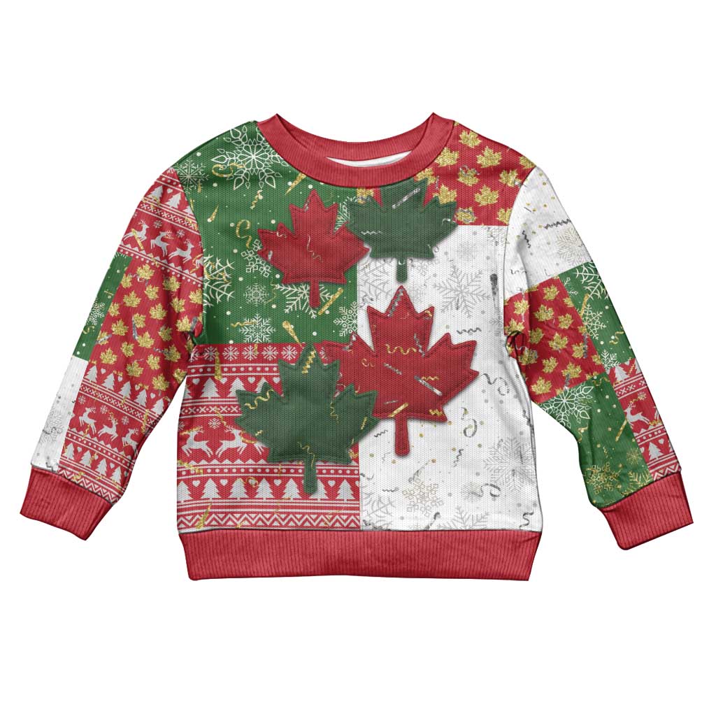 Canada Christmas Kid Ugly Christmas Sweater Maple Leaves Patchwork Style - Wonder Print Shop