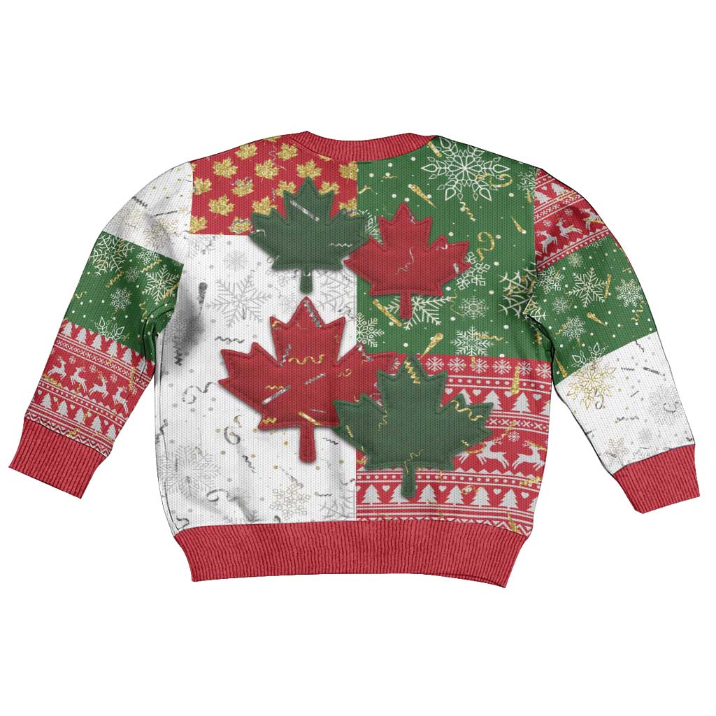 Canada Christmas Kid Ugly Christmas Sweater Maple Leaves Patchwork Style - Wonder Print Shop