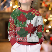 Canada Christmas Kid Ugly Christmas Sweater Maple Leaves Patchwork Style - Wonder Print Shop