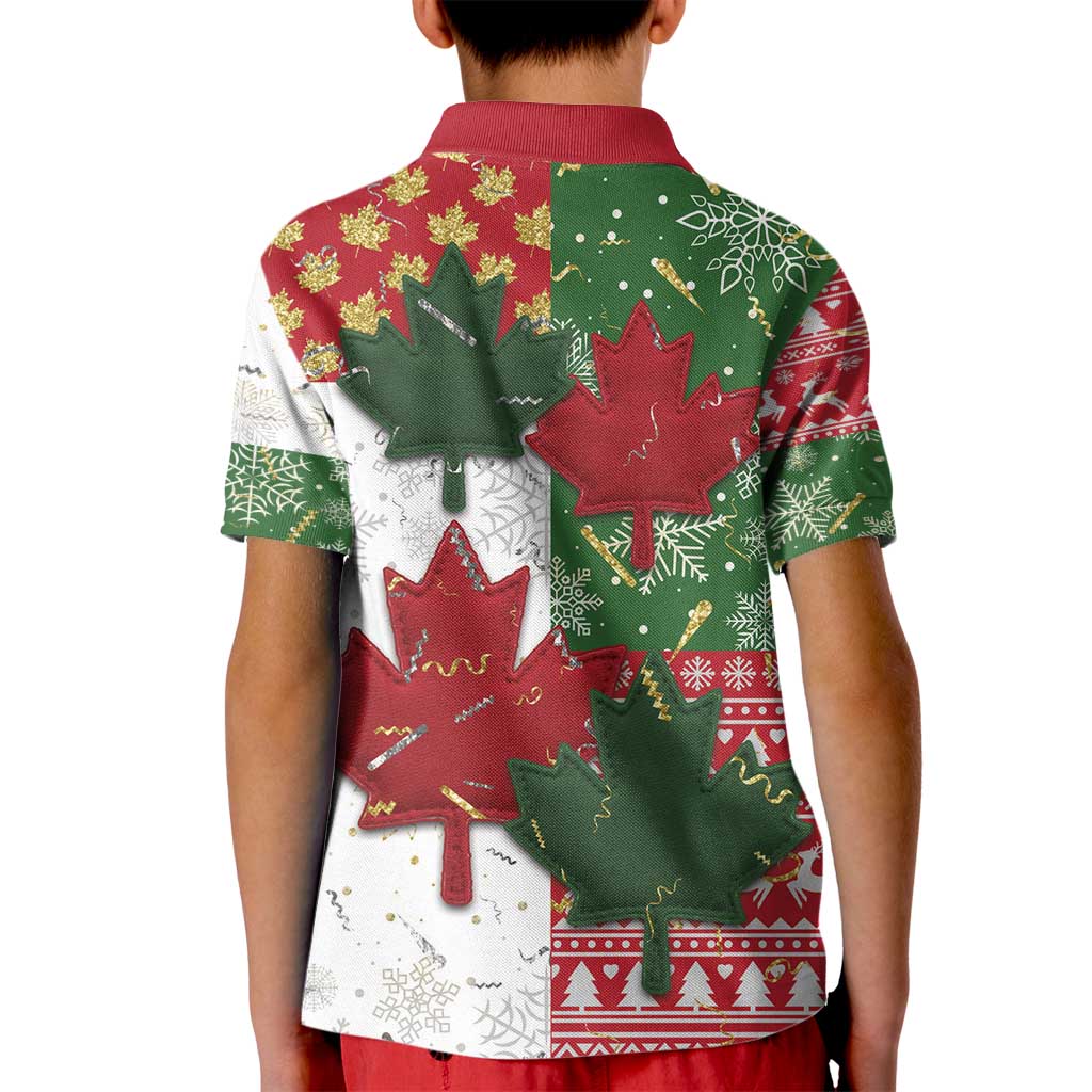 Canada Christmas Kid Polo Shirt Maple Leaves Patchwork Style - Wonder Print Shop