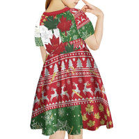 Canada Christmas Kid Short Sleeve Dress Maple Leaves Patchwork Style - Wonder Print Shop