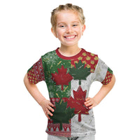 Canada Christmas Kid T Shirt Maple Leaves Patchwork Style - Wonder Print Shop