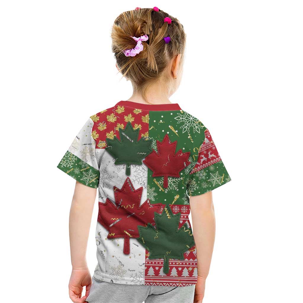 Canada Christmas Kid T Shirt Maple Leaves Patchwork Style - Wonder Print Shop
