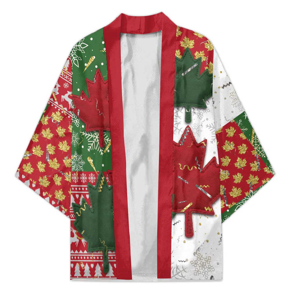 Canada Christmas Kimono Maple Leaves Patchwork Style - Wonder Print Shop