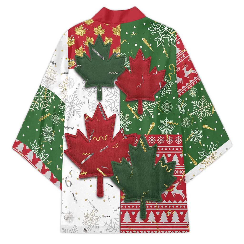 Canada Christmas Kimono Maple Leaves Patchwork Style - Wonder Print Shop