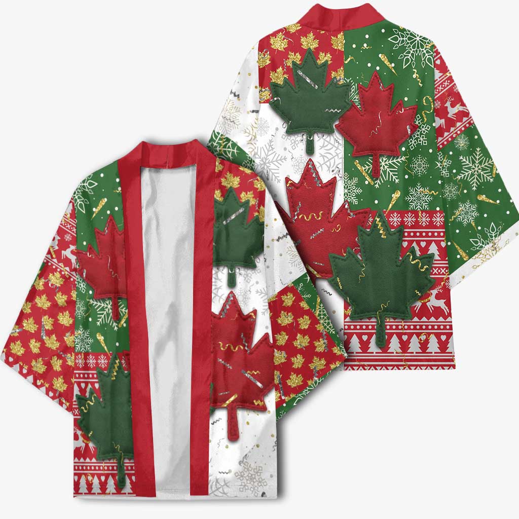 Canada Christmas Kimono Maple Leaves Patchwork Style - Wonder Print Shop