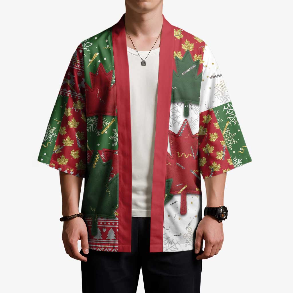 Canada Christmas Kimono Maple Leaves Patchwork Style - Wonder Print Shop