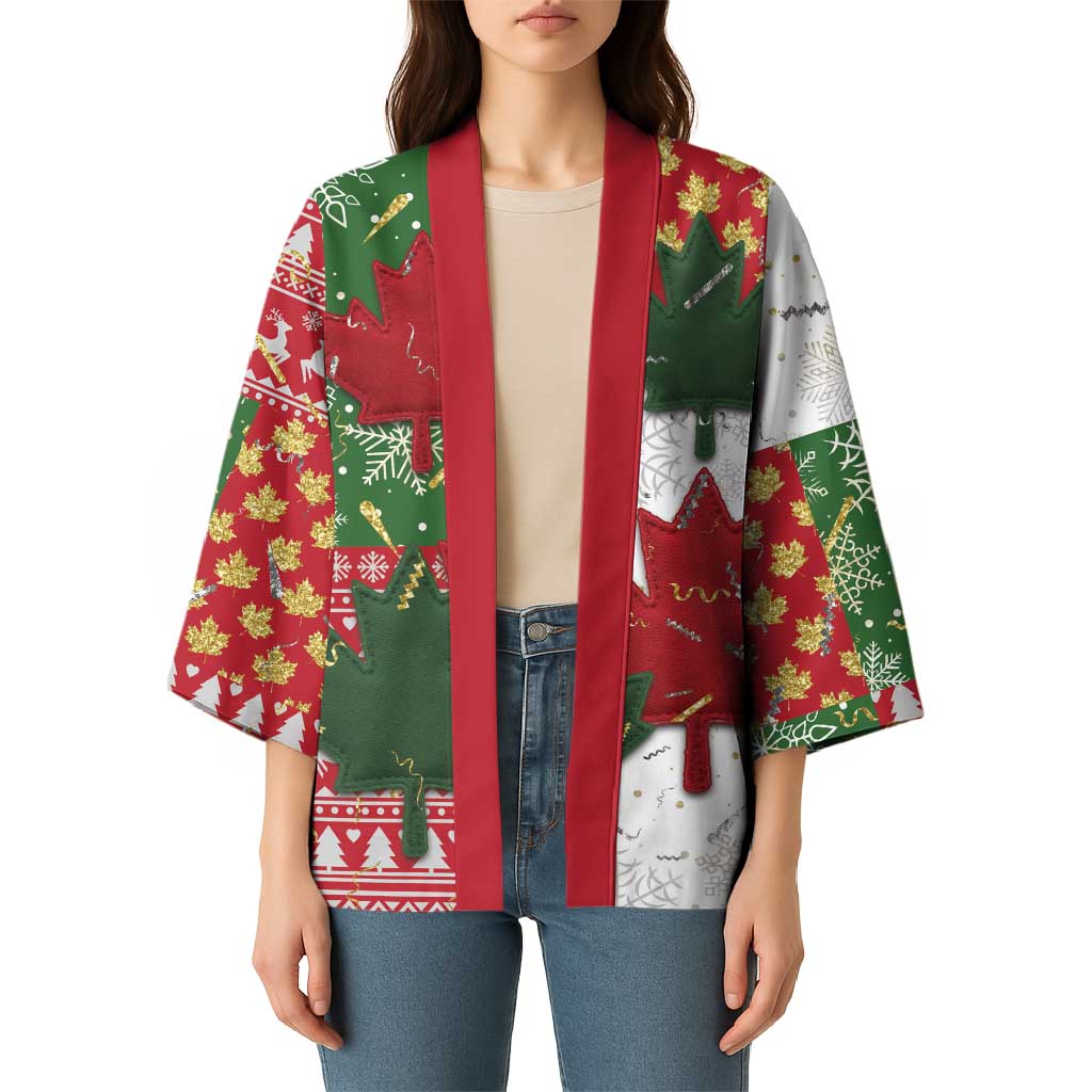 Canada Christmas Kimono Maple Leaves Patchwork Style - Wonder Print Shop