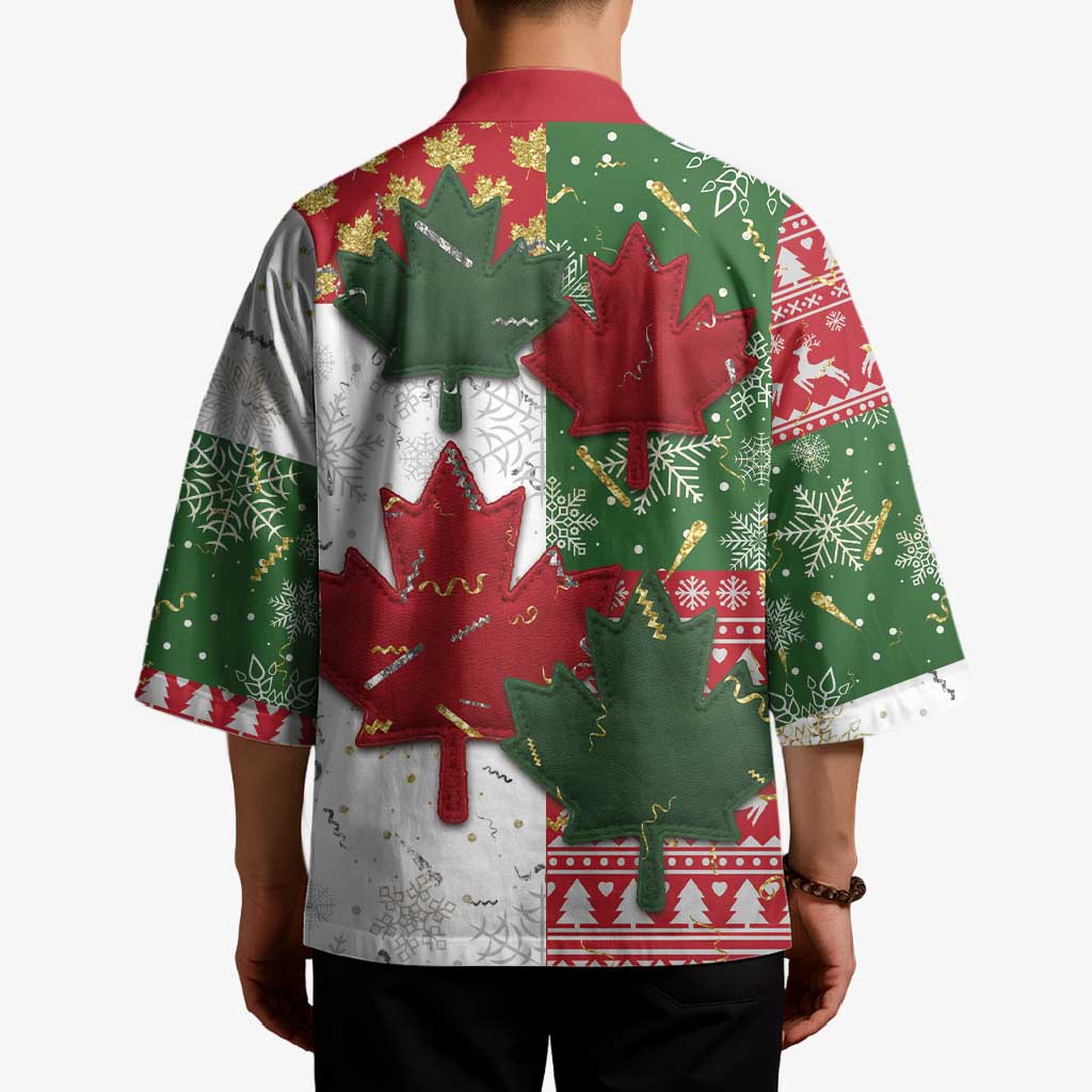Canada Christmas Kimono Maple Leaves Patchwork Style - Wonder Print Shop