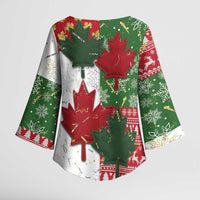 Canada Christmas Kimono Sleeve Blouse Maple Leaves Patchwork Style - Wonder Print Shop